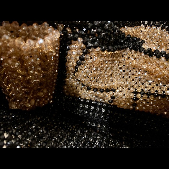 Gorgeous Black and Gold Fully Beaded Gem Clutch Shoulder Bag - Picture 10 of 14